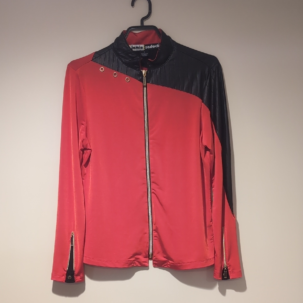 Jamie Sadock Red and Black Athletic Zip Bomber
